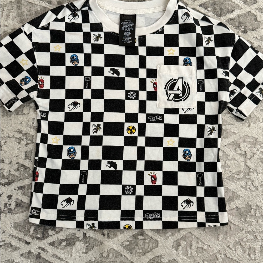 Kids Avenger Checkered T-Shirt - Black & White